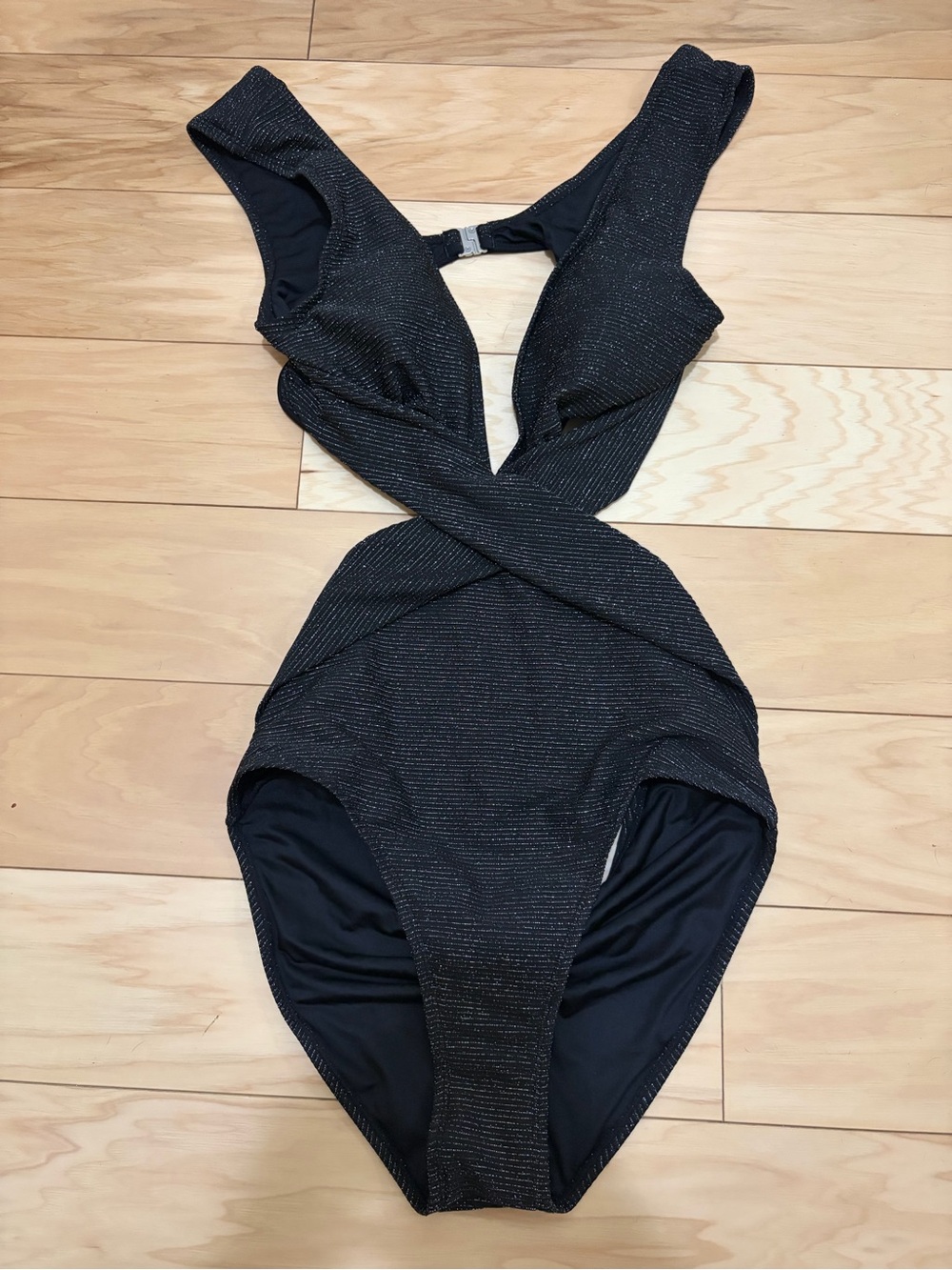 Cupshe Black Sparkle Crisscross One-Piece Swimsuit